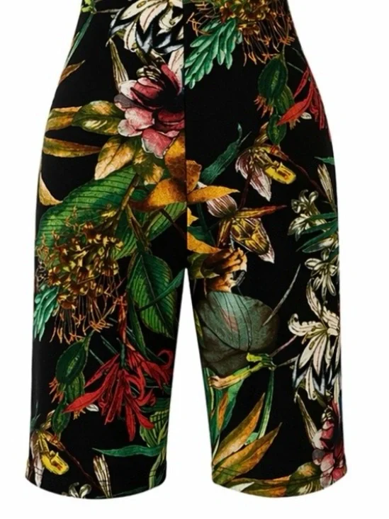 Fashion Nova Womens S Black Tropical Floral Strapless Cutout Romper Shorts Lined - Picture 7 of 10